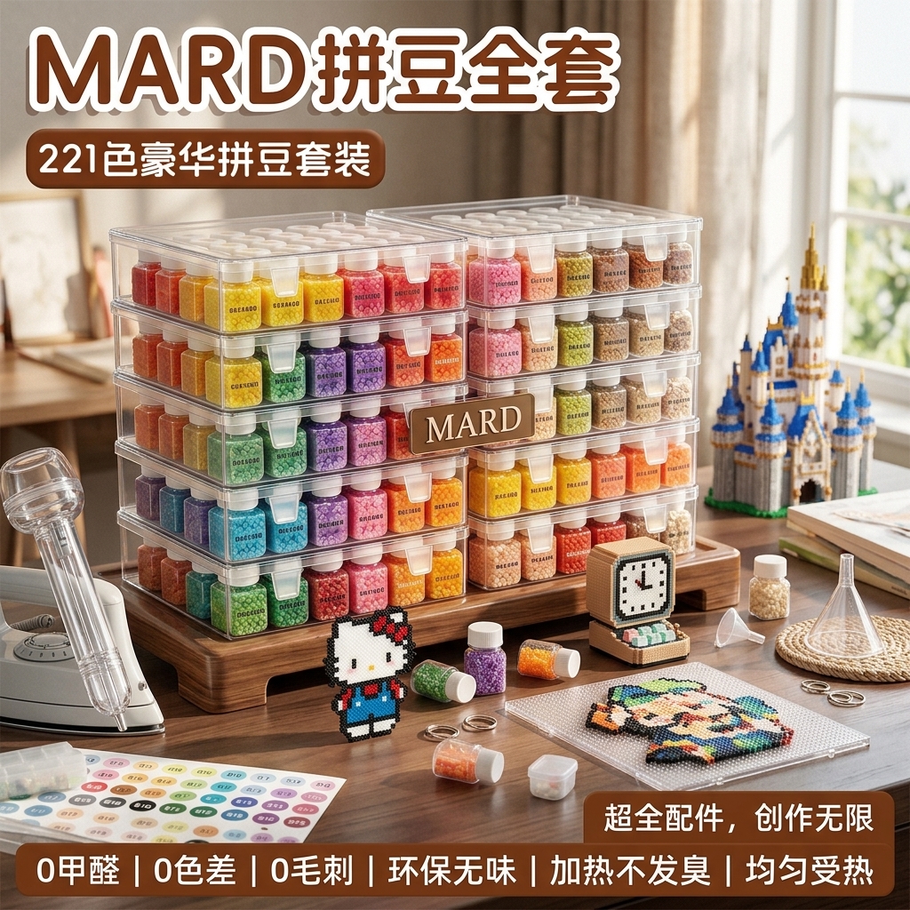 【积分抽奖】【221色5g袋装拼豆套装】小药瓶收纳+大白熨斗+全能工具包